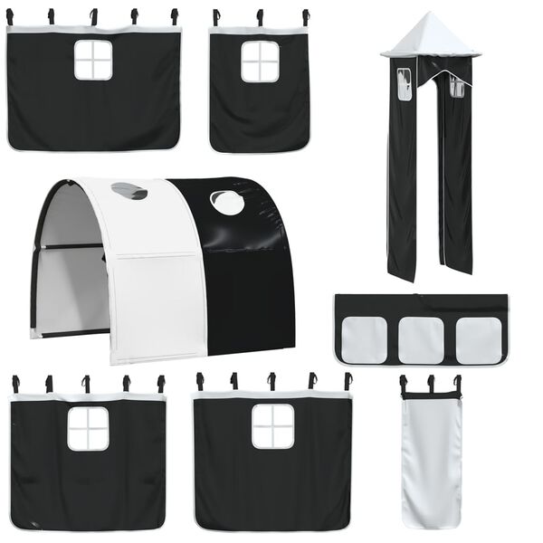 VidaXL Cortinas para cama elevada com t&uacute;nel e torre branco e preto