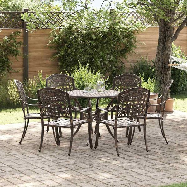 vidaXL Conjunto de Jantar para Jardim 7 pcs Bronze Alum&iacute;nio