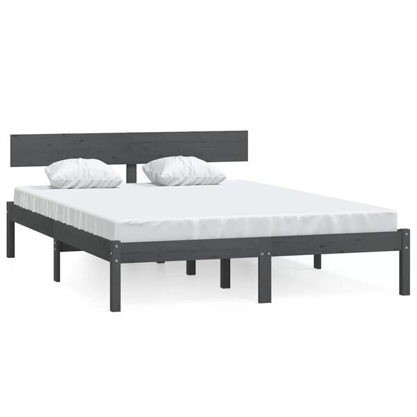 vidaXL Estrutura de cama 140x200 cm pinho maci&ccedil;o cinzento