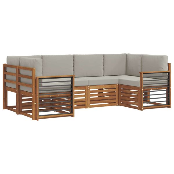vidaXL Conjunto de Sof&aacute; Sectional 6 pcs Cinza Natural e Claro