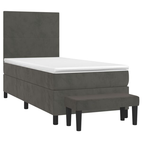 vidaXL Cama com molas/colch&atilde;o 100x200 cm veludo cinza-escuro