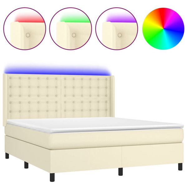 vidaXL Cama box spring c/ colch&atilde;o/LED 180x200cm couro artificial creme