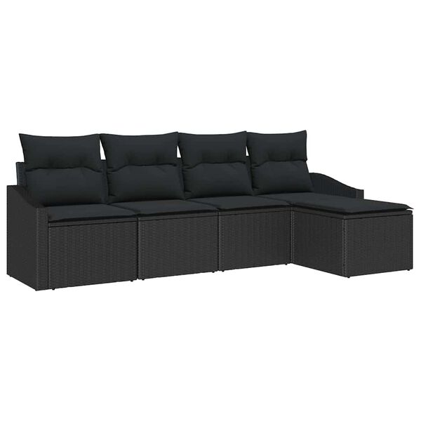 vidaXL Conjunto de Sof&aacute;s com almofada 5 pcs Preto vime PE