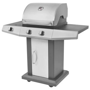 vidaXL Churrasco a G&aacute;s com roda Prateado A&ccedil;o com Mangueira de Metal