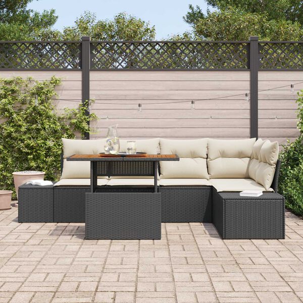 vidaXL Conjunto de Sof&aacute; de Jardim 6 pcs Preto Rattan Sint&eacute;tico