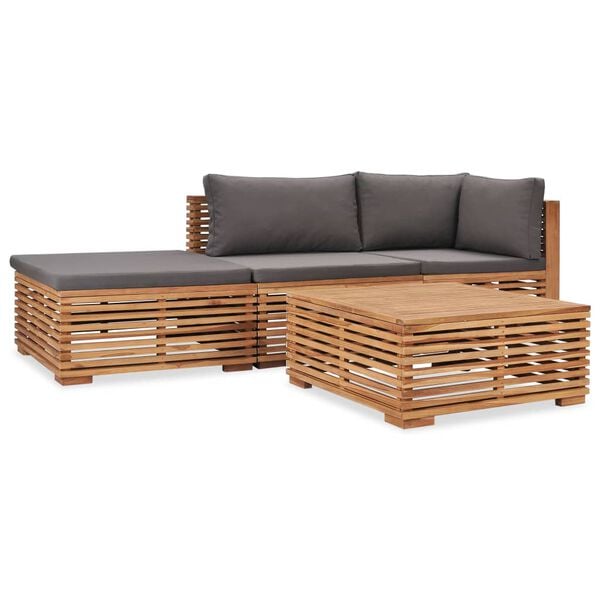 vidaXL 4 pcs conjunto lounge jardim c/ almofad&otilde;es madeira teca maci&ccedil;a