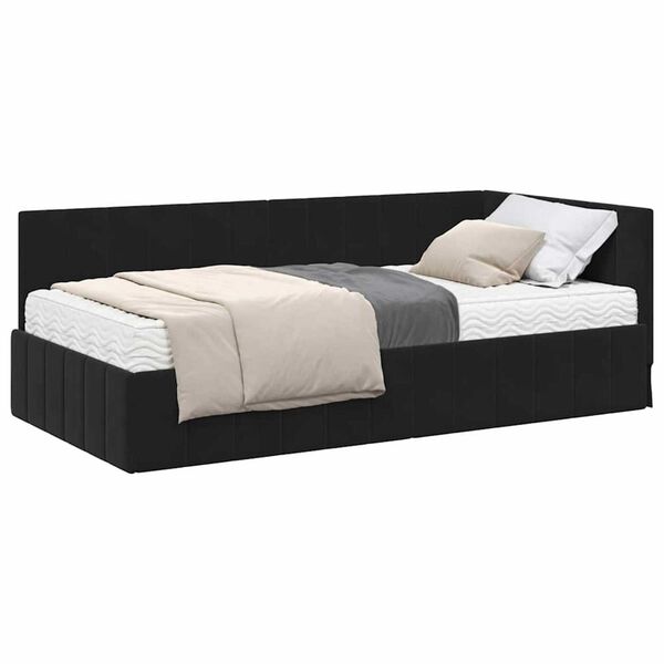 vidaXL Estrutura de Cama de Canto com Colchão 2 pcs Preto Veludo