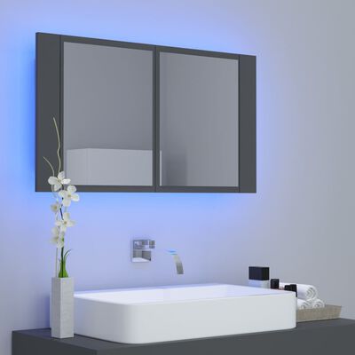 vidaXL Armário espelhado casa de banho LED 80x12x45 cm acrílico cinza