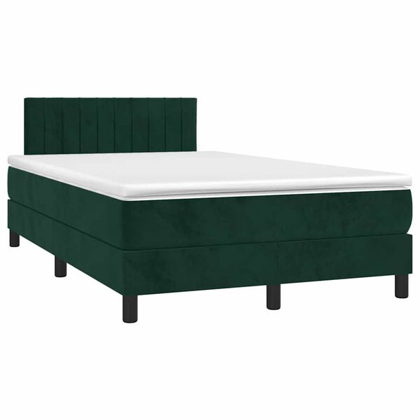 vidaXL Cama box spring c/ colch&atilde;o/LED 120x200 cm veludo verde-escuro