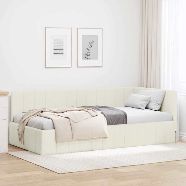 vidaXL Estrutura de Cama de Canto Creme 90 cm x 200 cm Veludo