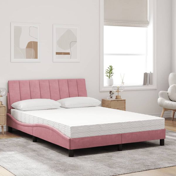 vidaXL Cama com colch&atilde;o Hanko 120x200 cm veludo rosa