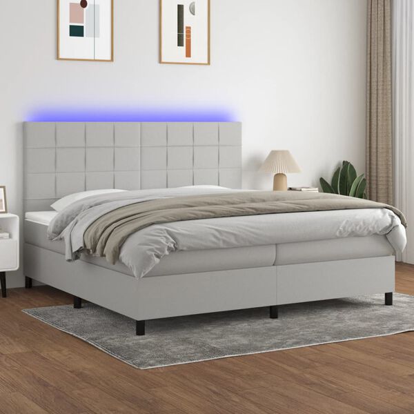 vidaXL Cama box spring c/ colch&atilde;o e LED 200x200 cm tecido cinza-claro