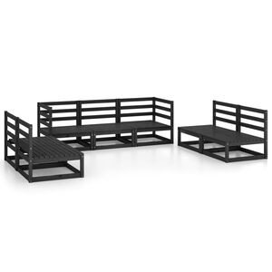 vidaXL 7 pcs conjunto lounge de jardim pinho maci&ccedil;o preto
