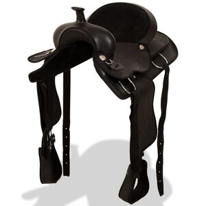 vidaXL Sela western, cabresto e peitoral em couro genu&iacute;no 16" preto