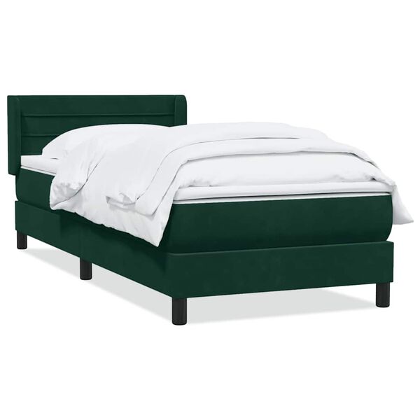 vidaXL Cama com molas/colch&atilde;o 90x220 cm veludo verde-escuro