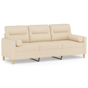 vidaXL Sof&aacute; 3 lugares + almofadas decorativas 180 cm tecido cor creme