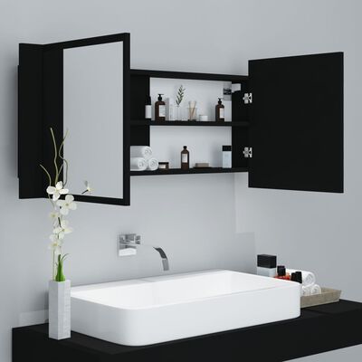 vidaXL Armário espelhado casa de banho LED 100x12x45cm acrílico preto