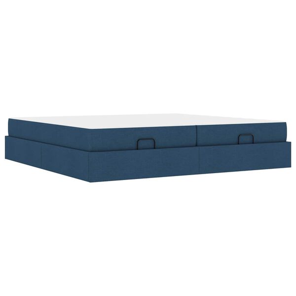 vidaXL Estrutura de cama com colch&atilde;o com colch&atilde;o 2 pcs Azul tecido