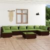 vidaXL 8 pcs conjunto lounge jardim c/ almofad&otilde;es vime PE castanho