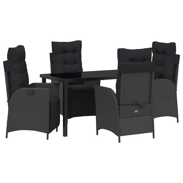 vidaXL Conjunto de Jantar para Jardim com almofada 5 pcs Preto vime PE