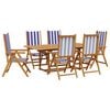 vidaXL 7pcs conjunto jantar jardim tecido/madeira maci&ccedil;a azul e branco