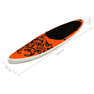 vidaXL Conjunto prancha de paddle SUP insuflável 366x76x15 cm laranja