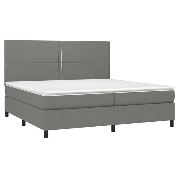 vidaXL Cama box spring c/ colch&atilde;o e LED 200x200 cm tecido cinza-escuro