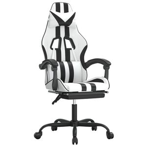 vidaXL Cadeira gaming girat&oacute;ria c/ apoio p&eacute;s couro artif. branco/preto