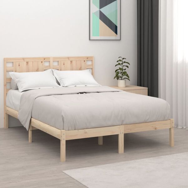 vidaXL Estrutura de cama casal 135x190 cm madeira maci&ccedil;a