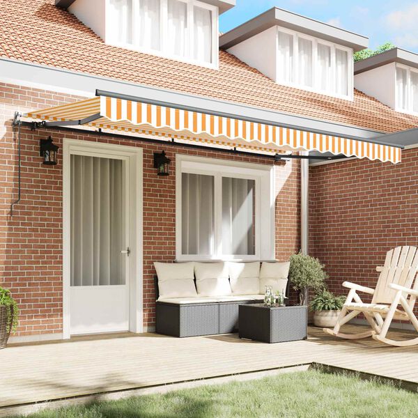 vidaXL Toldo Retr&aacute;til Amarelo e Branco 350 x 200 cm