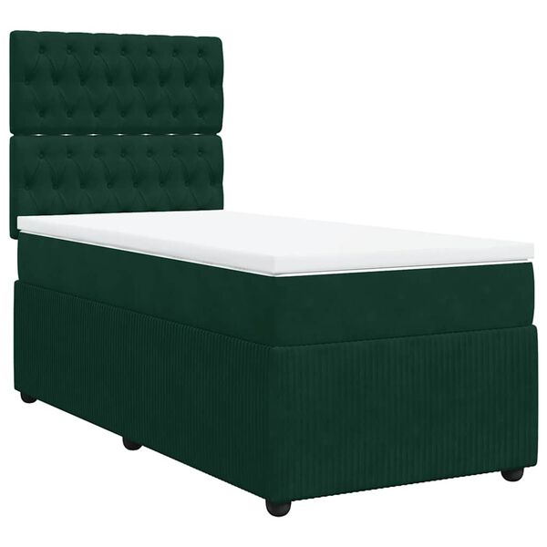 vidaXL Cama com molas/colch&atilde;o 90x200 cm veludo verde-escuro