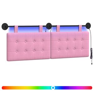 vidaXL Cabeceira suspensa Com luz LED Rosa Tecido