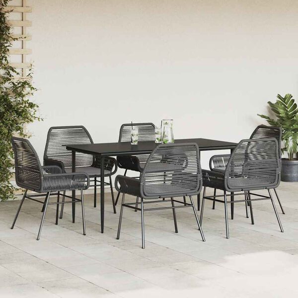 vidaXL Conjunto de jantar jardim 7 pe&ccedil;as almofadas vidro vime PE preto