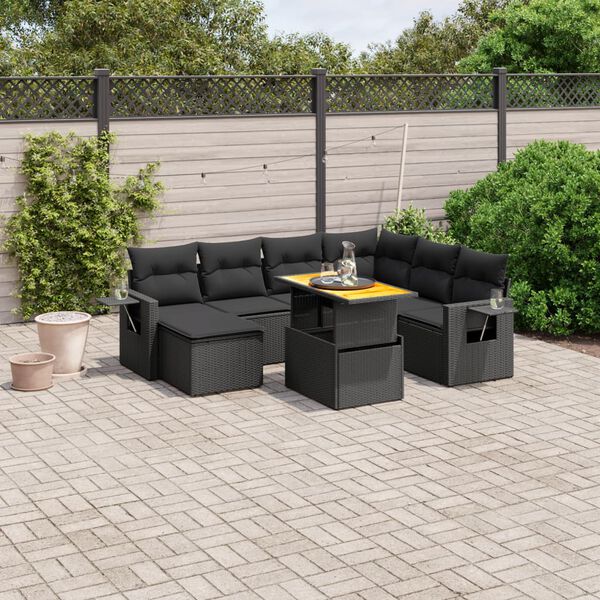 vidaXL 8 pcs conjunto sof&aacute;s de jardim com almofad&otilde;es vime PE preto