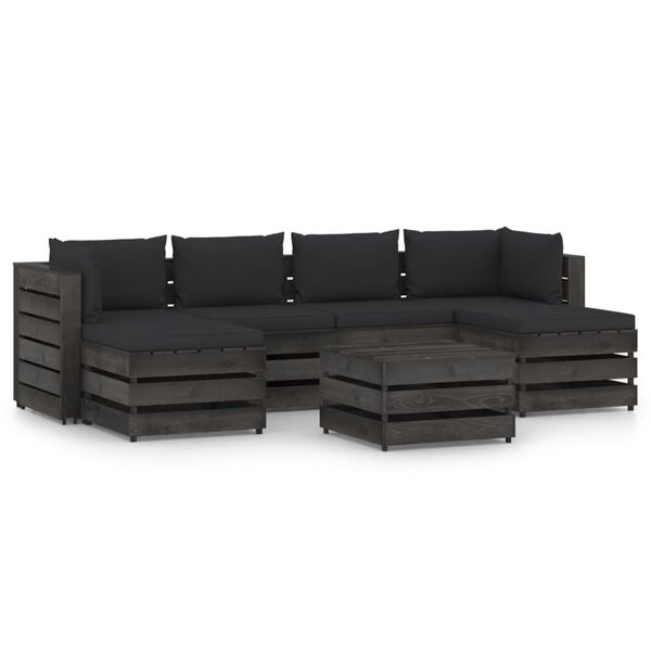 vidaXL 7 pcs conj. lounge jardim + almofad&otilde;es madeira impreg. cinzento