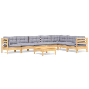 vidaXL 8 pcs conjunto lounge de jardim + almofad&otilde;es cinza pinho maci&ccedil;o