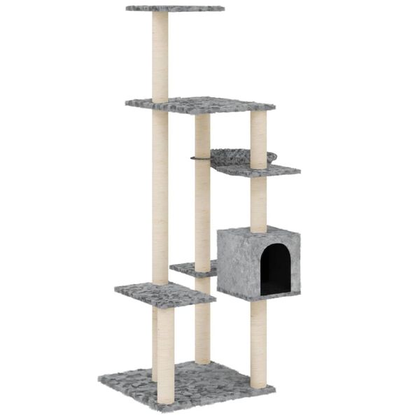 vidaXL Árvore p/ gatos c/ postes arranhadores sisal 142 cm cinza-claro