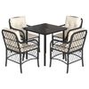 vidaXL 5 pcs conjunto de jantar p/ jardim c/ almofad&otilde;es vime PE preto