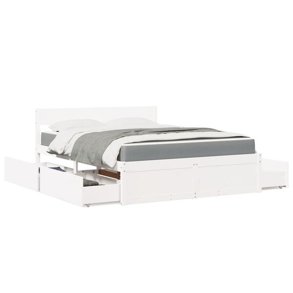 vidaXL Cama com gavetas e colch&atilde;o 160x200 cm pinho maci&ccedil;o branco