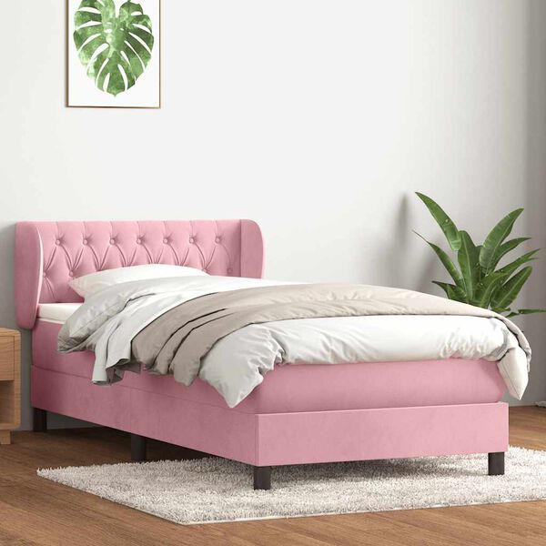 vidaXL Cama com molas/colch&atilde;o 80x220 cm veludo rosa