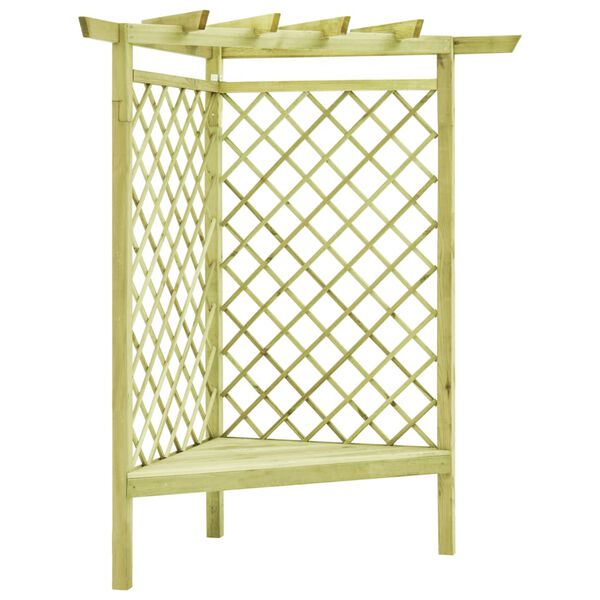 vidaXL P&eacute;rgola de canto com banco 130x130x197 cm pinho impregnado