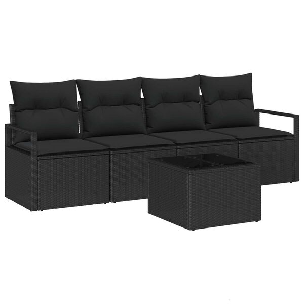 vidaXL Conjunto de Sof&aacute;s 5 pcs Preto vime PE