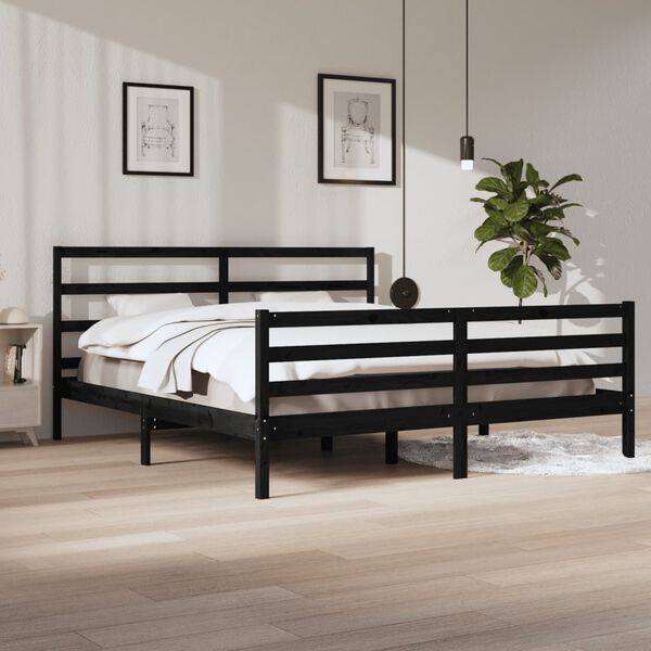 vidaXL Estrutura de cama 200x200 cm pinho maci&ccedil;o preto