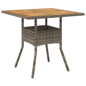 vidaXL Mesa de jardim com tampo em ac&aacute;cia 80x80x75 cm vime PE cinza