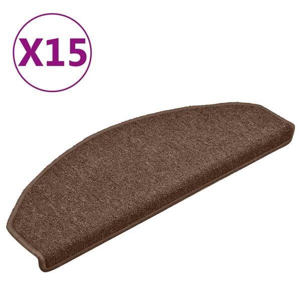vidaXL Tapetes de escada 15 pe&ccedil;as 65x24x4 cm marrom semicircular grande