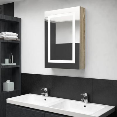 vidaXL Armário espelhado p/ casa de banho LED 50x13x70 cm carvalho