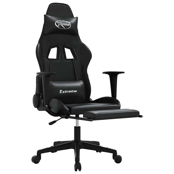 vidaXL Cadeira gaming massagens c/ apoio pés couro artif. preto