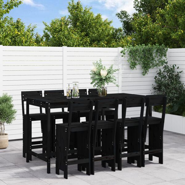 vidaXL 9 pcs conjunto de bar para jardim pinho maci&ccedil;o preto