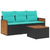 vidaXL Conjunto de sof&aacute; de jardim com 4 pe&ccedil;as e almofadas em rattan sint&eacute;tico preto