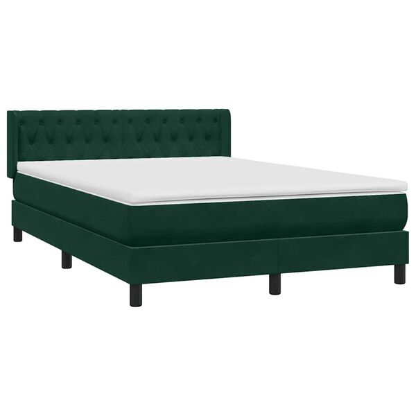 vidaXL Box Cama primavera com Colch&atilde;o Verde Escuro 140x210 cm Veludo